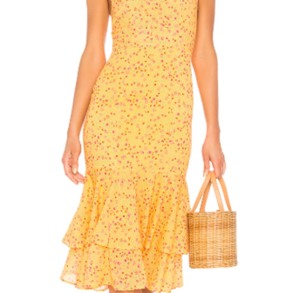 Lovers + Friends Pink Midi Dress with Vibrant Charm